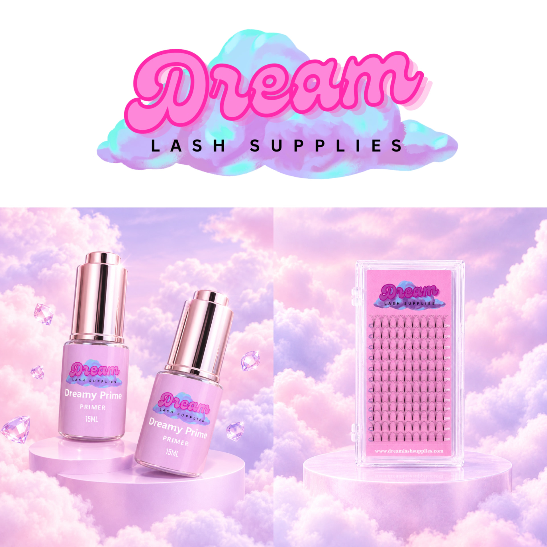 Dream Lash Supplies products — Dreamy Prime primer and lash extension tray